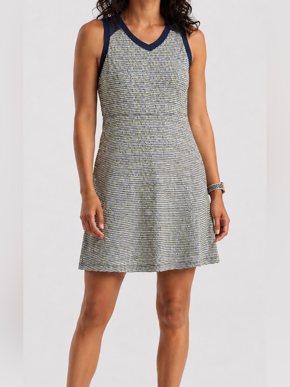 Title Nine Diamalete Green and Navy V Neck Geometric Dress